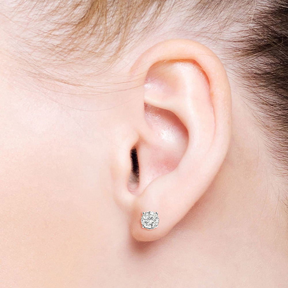 14K. GOLD STUD EARRINGS WITH 1.50 CT. NATURAL DIAMONDS (White Gold) - Picture 4 of 5
